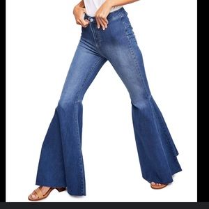 Free People High-Waist Wide Flare Jeans in Medium Blue